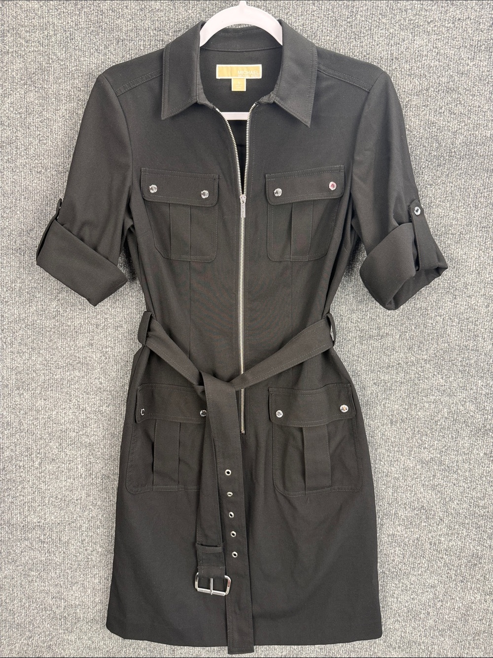 Michael Kors Black Utility Shirt Dress Midi Dress with Belt Small NWOT